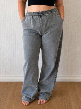 H&M Divided Gray Wide Leg Jeans XXL Acid Wash High Rise Loose Fit NEW